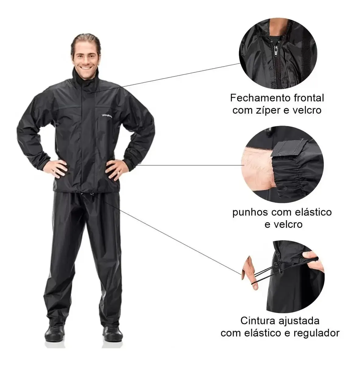 CAPA CHUVA NYLON COM GOLA PRETO M